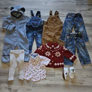 Boys Clothes Lot 12 Mos 9pcs Cowichan Sweater Carhartt Overalls Fleece Bunting